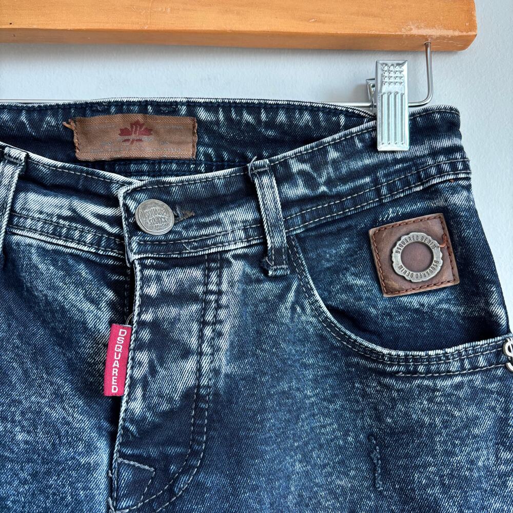Dsquared2 DSQ2 Acid Wash Jeans Men Sz 30 Slim Straight Vintage Style Maple Leaf - Picture 10 of 15